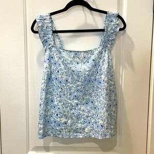 NEW…LUSH Blue Floral Ruffle Strap Blouse